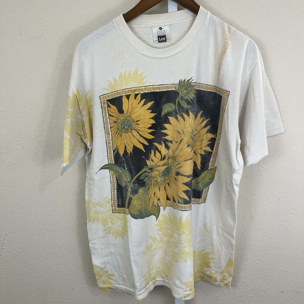 Lee Vintage Sunflower Graphic T Shirt Womens L Single Stitch Cotton Made in USA